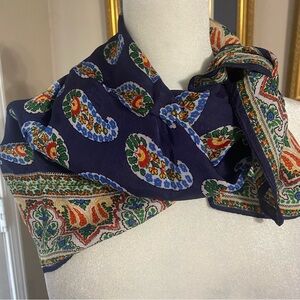VTG Paisley Floral Scarf 26" Square Navy Blue Woven Soft Boho Cottagecore Wrap